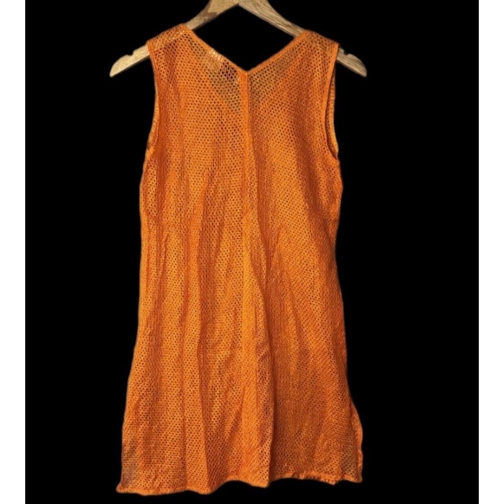 Y2K Trendy Looks Mesh Knit Tunic Women Medium Orange V-Neck Rayon Coverup - Picture 10 of 13